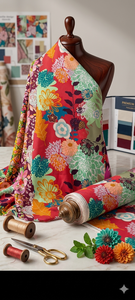 Burgundy Wine and Pastel Pink Floral Botanical Digital Printed Mull Cotton <b>Fabric</b> - Product Image 3