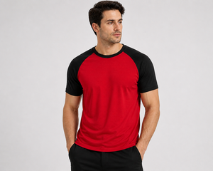 Camiseta de manga raglán, mezcla de algodón premium, mangas deportivas en contraste, ajuste transpirable y costuras duraderas para uso diario. - Product Image 1