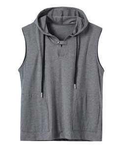 <b>Men's</b> <b>Sleeveless</b> Hooded Vest Solid Color Casual Knitted Summer Top With Pockets Regular Fit Light Blue Modern Athletic <b>Men</b> wear. - Product Image 3