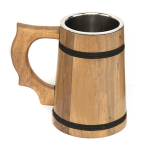 Jarra de Cerveza Vikinga de Madera Ecológica Hecha a Mano, Regalos Empresariales, Taza Personalizada en Tamaños y Colores, Apta para Microondas, FAIZA CRAFT CE/EU - Product Image 1