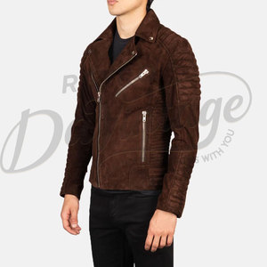 Chaqueta de Motociclista Acolchada de Cuero Gamuza Marrón para Hombre, Corte Ajustado, Chaqueta de Cuero Genuino con Cremallera en las Mangas, Prenda Exterior de Moda - Product Image 5