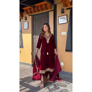 Conjunto de traje Shree Hari Fashion-SR para mujer, completamente cosido, con parte inferior y superior rojos, y dupatta, para fiestas, talla L - Product Image 4