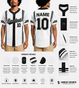 เสื้อเบสบอลผู้ชาย SINEWY SPORTS แบบสั่งทำพิเศษ แขนสั้น ระบายเหงื่อได้ดี ผ้าฝ้ายออร์แกนิค 100% สไตล์วาร์ซิตี้ ติดกระดุมแบบ Snap ลายทาง - Product Image 1