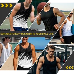 Camiseta sin mangas personalizada con estampado 3D de gráficos grunge y trazos de pincel, estilo casual abstracto, streetwear, hip hop, chaleco de verano para hombre - Product Image 4