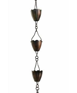 Cadena de Lluvia de Bronce Antiguo con Diseño de Tulipán, Guía de Agua Colgante Vintage para Drenaje Exterior Rústico de Techos - Product Image 1