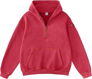 เสื้อฮู้ดดี้โอเวอร์ไซส์แบบ unisex ครึ่งซิป มีกระเป๋าซิปที่แขน ระบายอากาศได้ดี ผลิตจากผ้าฝ้าย เหมาะสำหรับใส่ลำลองหรือเดินทาง - Product Image 4