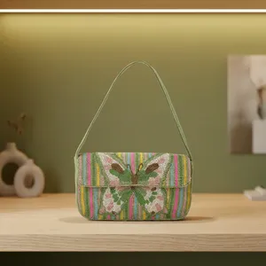 Sac à bandoulière papillon fait main en perles, rayé multicolore, fermeture magnétique, mignon, tendance, classique, style décontracté quotidien - Product Image 1