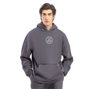 Sweat à capuche décontracté pour homme en molleton anthracite, avec empiècements coupés et cousus, style streetwear confortable, OEM ODM - Product Image 4