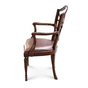 Silla de Comedor Clásica Francesa de Lujo con Brazos, Estructura de Madera de Caoba Sólida, Respaldo Tallado a Mano, Asiento Tapizado, Elegante para Hogar, Oficina u Hotel - Product Image 4