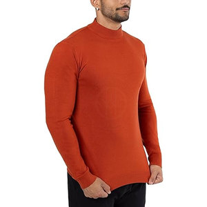 Pull à col roulé en tricot orange pour homme, manches longues, couleur unie, vêtement d'automne - Product Image 3