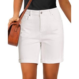 Women's Mid Waist Casual Summer Knitted Shorts <b>Elastic</b> Waist Anti-Wrinkle Stretchy 7 Inch Inseam <b>Lace</b> Trim Solid Pattern - Product Image 5