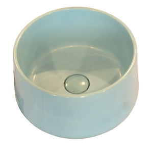 Modern <b>Round</b> Vessel <b>Basin</b> in Light Blue Glossy Painted Finish GFRC Material Eco-Friendly & Water Resistant Counter Installation - Product Image 1