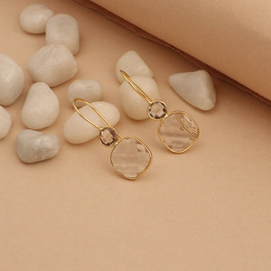 Elegant Gold Plated Crystal <b>Quartz</b> Drop Earrings Geometric Dangle Gemstone Jewelry Women Fashion Vintage Style - Product Image 1