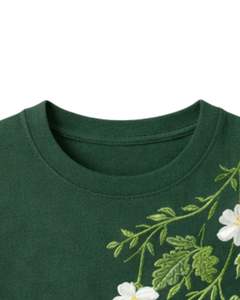 Dark Green Womens Floral Embroidery T Shirt Soft Cotton Crew Neck Casual Short Sleeve Summer <b>Top</b> Lightweight Comfortable Tee - Product Image 4