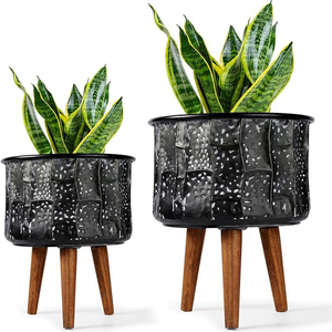 <b>Pots</b> with Stand Set of 2 <b>Large</b> Modern Planters Metal Tall Handmade Flower <b>Pots</b> with Drainage Holes Indoor Outdoor Planters - Product Image 1