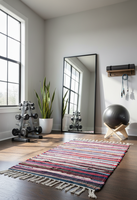 Tapis de sol/tapis de couloir moderne en coton/polyester tissé, fait main, lavable, à poils longs, rayé, avec envers réversible, pour la maison et les pique-niques, vente en gros