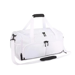 White 600D <b>Duffel</b> <b>Bag</b> 30-<b>40L</b> with Shoulder Strap and Zipper Pockets - Product Image 2