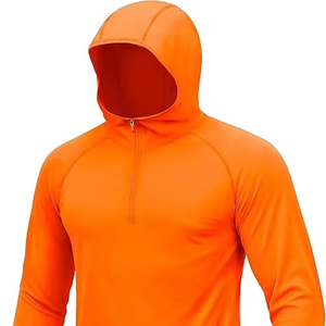 Chemise de pêche à manches longues à capuche pour homme, orange, UPF 50, séchage rapide, polyester, fermeture éclair, couleur unie, vêtements d'extérieur - Product Image 1