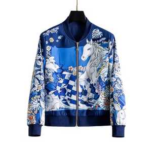 <b>Men's</b> Varsity <b>Jacket</b> Reversible Zipper Streetwear Style Regular Fit Autumn Wear Turn-down Collar Polyester/Cotton Floral/Animal - Product Image 1