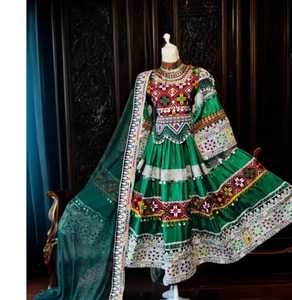 Vestido Cultural Afgano Ecológico para Mujer, Manga Larga, Hasta la Rodilla, con Cintura Natural, Encaje y Bordado Tribal Auténtico - Product Image 1