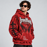 Sweat-shirt à capuche oversize imperméable pour homme IronMark, rouge, style streetwear, imprimé avec un motif d'ange, logo sur le devant, poche