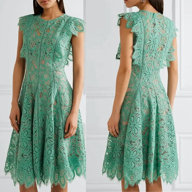 2023 패션 여름 사용자 정의 옷 최신 새로운 디자인 여성 숙녀 우아한 의류 도매상 유선 레이스 미디 캐주얼 드레스