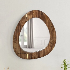Mid Century Modern Irregular Shape Wooden Wall <b>Mirror</b> <b>Frame</b> With Brass Inlay - Product Image 3