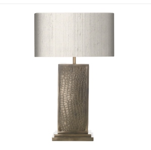 Lámpara de Mesa de Lujo con Imitación de Piel de Cocodrilo, Moderna, Rectangular, de Bronce, con LED, para Mesita de Noche, con Pantalla de Seda, para Decoración de Dormitorios de Hotel y Hogar - Product Image 2