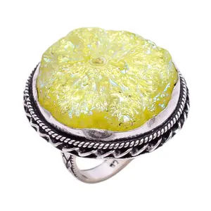 925 посеребренное кольцо Титан Druzy большой драгоценный камень кольца заказать онлайн сейчас на цены по прейскуранту завода-изготовителя-драгоценный камень ювелирные изделия кольца
