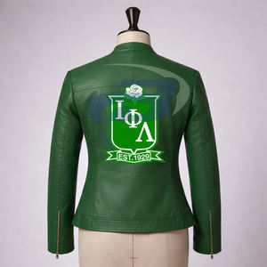 Veste en cuir vert premium Iota Phi Lambda Sorority avec lettres grecques pour les membres de la sororité et de la fraternité IPL, veste pour femmes - Product Image 2