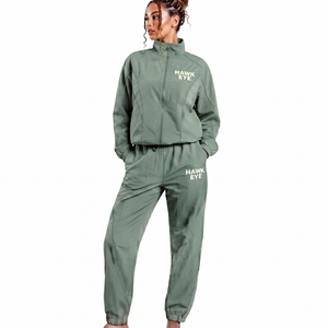 Women Oversized Trendy Sage Green Nylon Tracksuit <b>Set</b> Full Zip Jacket Pants Breathable Streetwear Sportswear Two Piece - Product Image 5