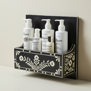 Estante de Baño de Lujo con Incrustaciones de Hueso Negro – Estante de Vanidad Floral Montado en la Pared Hecho a Mano con Incrustaciones de Hueso Negro - Product Image 6