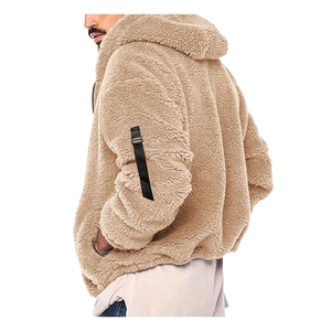 Chaqueta con Capucha y Cierre de Cremallera para Hombre, Color Beige, Felpa, Estilo Casual, para Invierno, Corte Regular, Color Sólido, Transpirable, Tejida - Product Image 5