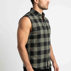 Chemises en coton tendance de qualité supérieure pour hommes, sans manches, à carreaux, en flanelle, col boutonné, décontractées, pour l'automne, respirantes, à carreaux - Product Image 3
