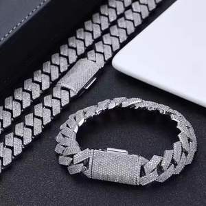 Colliers de luxe en argent, forme diamant, style cubain, entièrement pavés de diamants, pour hommes, hip-hop, avec fermoir en pierre, bijoux chaîne - Product Image 1