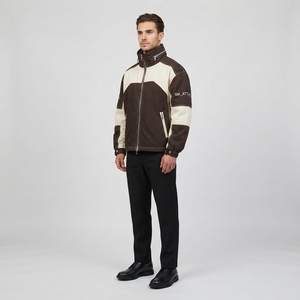 <b>Men</b> Brown <b>Cream</b> Color Block Windbreaker <b>Jacket</b> Stand Collar Full Zip Lightweight Outdoor Casual Sports <b>Jacket</b> - Product Image 4