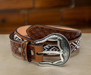 OEM Beaded Argentina Cow Leather Western Floral <b>Engraved</b> Hand <b>Tooled</b> Full Grain Brazilian Cow Leather Genuine Leather Belt - Product Image 2