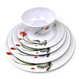 Ensemble bol et soucoupe en mélamine, design minimaliste peint à la main, assiettes rondes, durables, pour les fêtes - Product Image 4