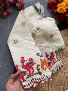 เสื้อชอลีปักลายผ้าฝ้ายคัดพิเศษ Astar Pure Khadi สำหรับงานแต่งงานแบบอินเดียดั้งเดิม ทรงปกติสำหรับผู้หญิง ใส่ได้ทุกฤดู - Product Image 1