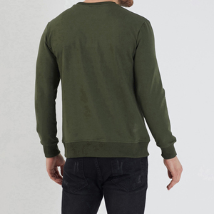 Suéter de Cuello Redondo Color Verde Oliva para Hombre, Corte Regular, Tejido de Algodón, Informal, Manga Larga, Color Sólido, Ropa de Otoño - Product Image 5