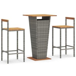 Ensemble de bar de jardin en bois d'acacia massif avec rotin PE gris et acier thermolaqué, mobilier de bar durable et élégant - Product Image 2