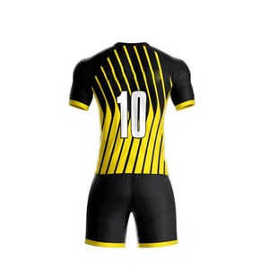 Ensemble de maillot de football rayé noir et jaune pour hommes, col en V, manches courtes, uniforme de football respirant, vêtements de sport pour équipe adulte - Product Image 3