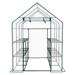 Mini Serra a 8 Ripiani con Copertura in PE 142x142x196 cm, per Interni ed Esterni, Struttura in Legno, Materiale Polietilene per Giardinaggio, Giardino e Cortile - Product Image 5