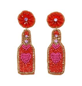 Boucles d'oreilles pendantes en forme de cœur perlé coloré avec visage souriant, bijoux de fête pour femmes, style mignon - Product Image 4