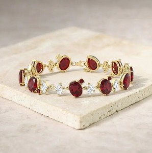 Oval Cut Lab Grown Ruby <b>Charm</b> Bracelet 925 Sterling Silver Gold Plated Elegant July Birthstone Luxury Red Gemstone Jewelry - Product Image 1