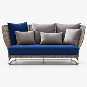 Conjunto de Muebles de Jardín de Mimbre Sintético para Exteriores con Cojines Azules, Silla de Respaldo Alto y Mesa de Centro - Product Image 4