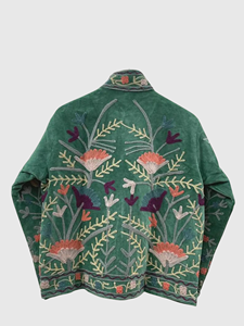 Veste en velours brodée à la main avec des motifs floraux, col mandarin, manches longues, style Prairie Chic, manteau d'automne pour femmes, taille plus - Product Image 2