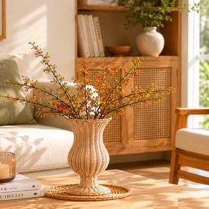 Jarrón de ratán tejido con base, estilo vintage bohemio, decoración para el hogar, tendencia actual, florero de suelo, florero de mesa, hecho en Vietnam. - Product Image 6