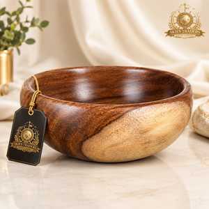 Bol en bois d'acacia naturel bicolore, rond, en bois dur, pour salade et fruits, vaisselle de table pour hôtels, vente en gros - Product Image 1