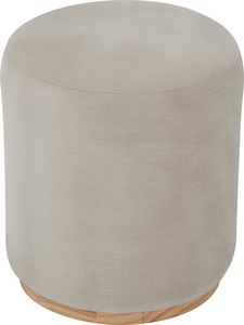 Modern MDF LVL Veneer <b>Pouf</b> Cream Fabric Upholstered Ottoman Stool Living Room Bedroom Furniture - Product Image 2